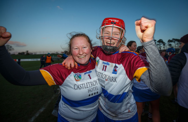Roisin Breen and Beth Carton celebrate after the game