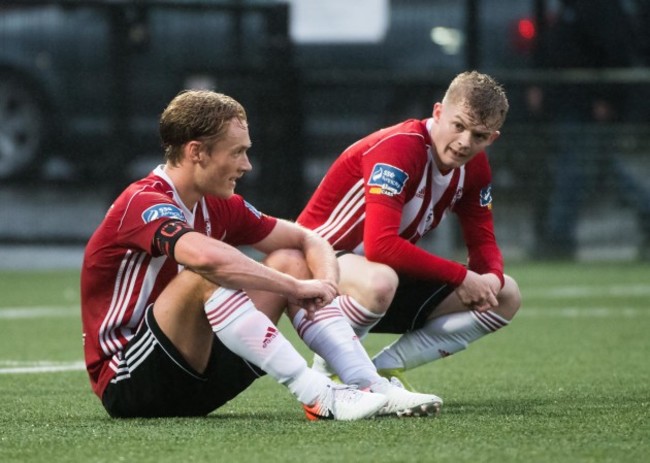 Greg Sloggett and Adrian Delap at the full time whistle