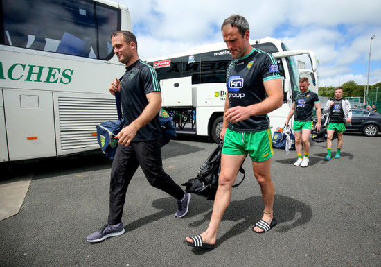 Neil McGee and Michael Murphy arrive at MacCumhaill Park