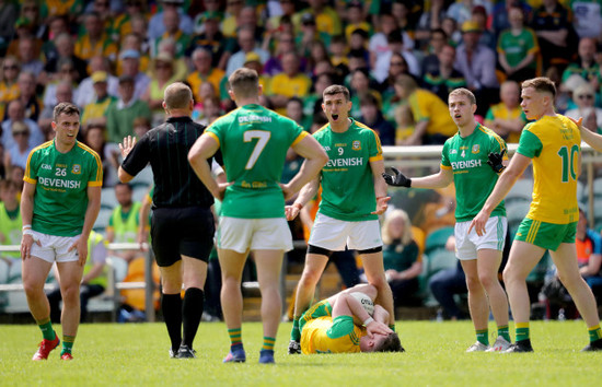 Shane McEntee reacts to a decision made by referee Conor Lane