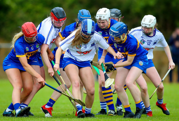 Tipperary and Waterford scramble for the ball