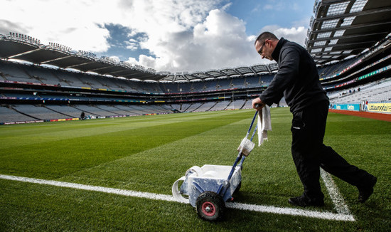 Enda Colfer paints the lines before the game