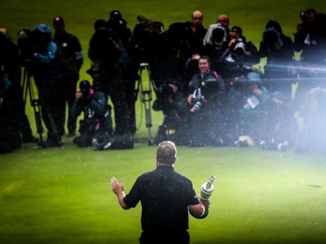 Shane Lowry celebrates with the Claret Jug