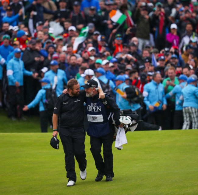Shane Lowry celebrates winning The Open with Brian Martin