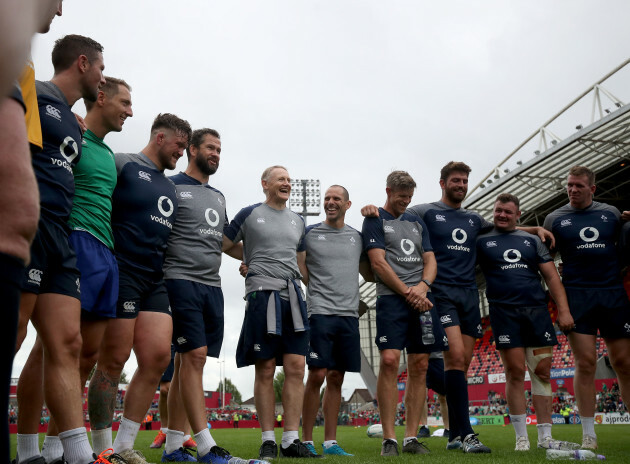 Joe Schmidt shares a joke with the team