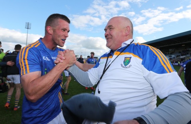 Rory Finn and John Evans celebrate at the final whistle