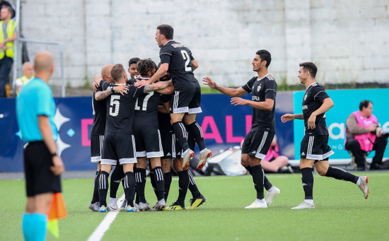 Qarabag players celebrate scoring their sides first goal