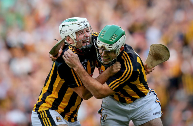 Padraig Walsh and Paddy Deegan celebrate at the full time whistle