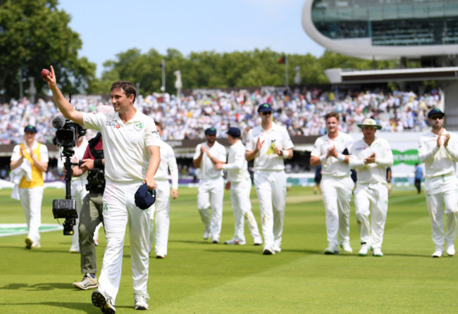 Tim Murtagh walks off after taking 5 wickets