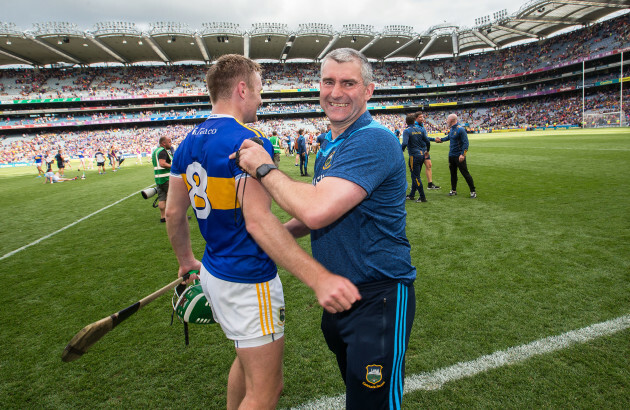 Liam Sheedy celebrates after the game with Noel McGrath