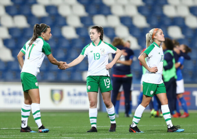 Katie McCabe, Emily Whelan, Denise OÕSullivan after the game