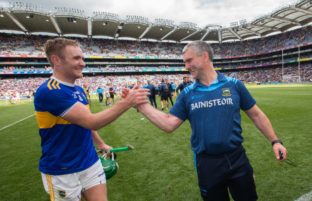 Liam Sheedy celebrates after the game with Noel McGrath