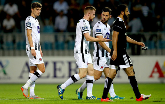 Seán Hoare and Pat Hoban react at the halftime whistle