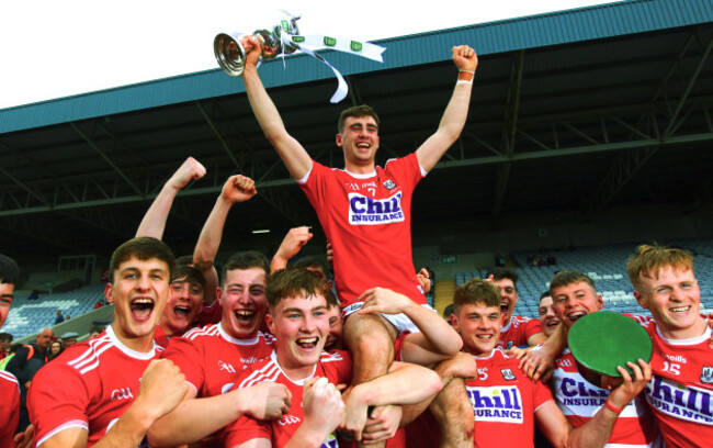 Cork players with captain Peter O'Driscoll