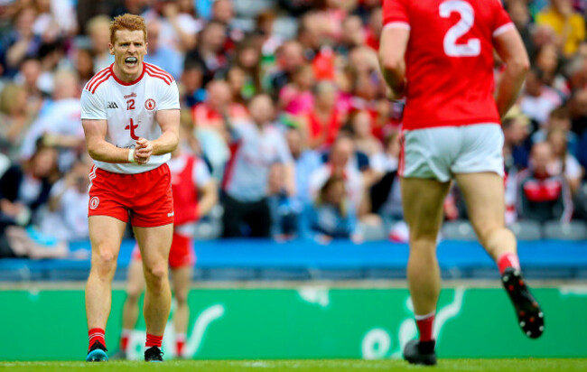Peter Harte celebrates scoring a goal
