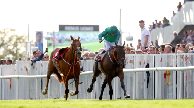 Gordon Elliott and jockey Luke Dempsey on Borice goes clear to win the Galway Plate