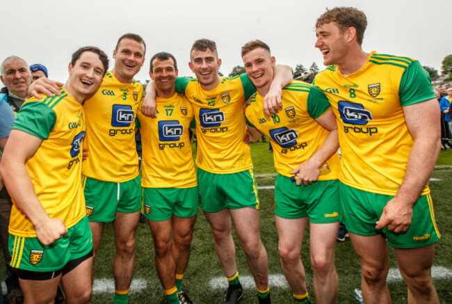 Neil McGee, Frank McGlynn, Patrick McBrearty, Ciaran Thompson and Hugh McFadden celebrates