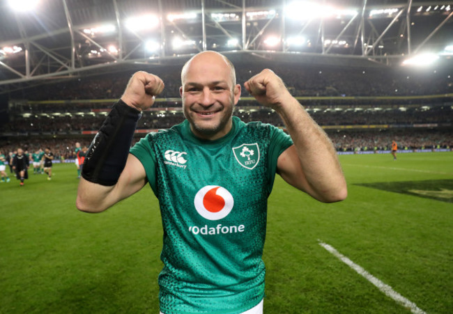 Rory Best celebrates after the game