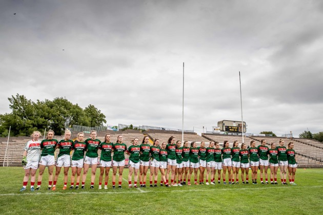 A general view of the Mayo ladies football team before the game