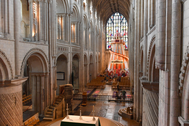 Helter skelter installed inside Norwich Cathedral