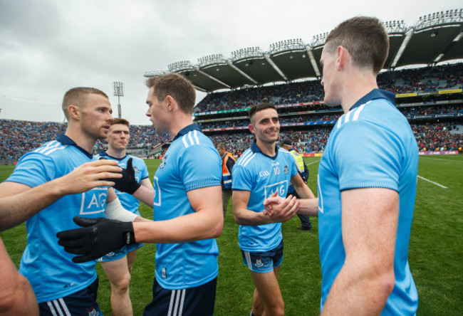 Jonny Cooper, Dean Rock, Niall Scully and Brian Fenton celebrate after the game