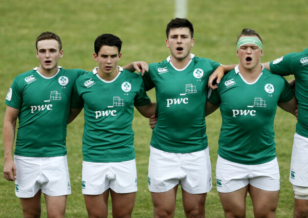 Nicholas McCarthy, Joey Carbery, Sean McNulty and Andrew Porter during the national anthem