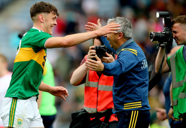 David Clifford and manager Peter Keane celebrate after the game
