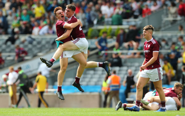Galway’s Daniel O’Flaherty and Conall Gallagher celebrate