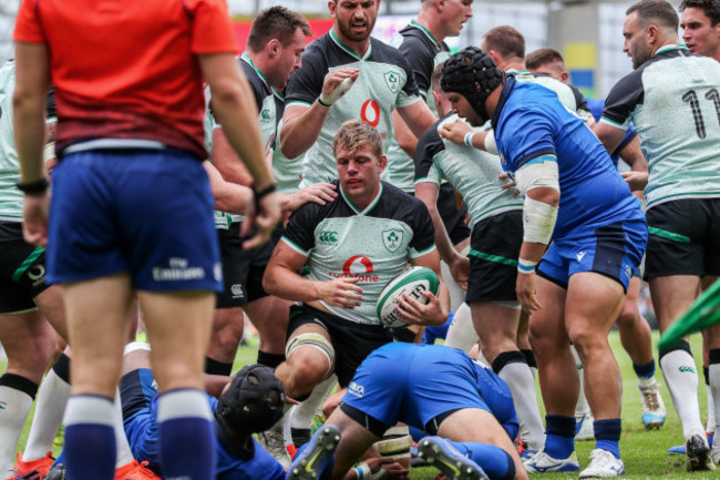 Jordi Murphy celebrates scoring a try