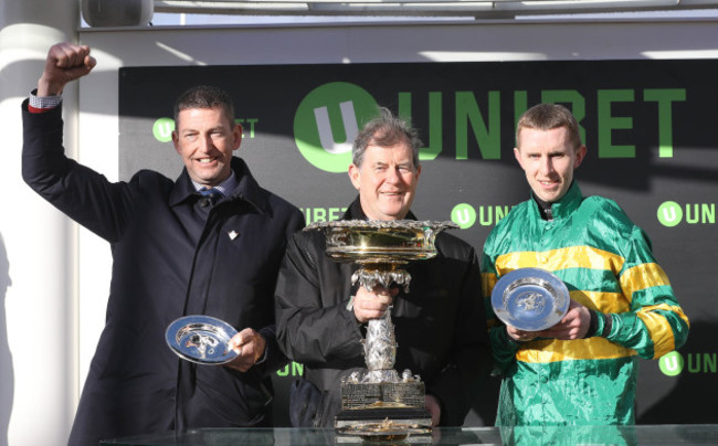 Gavin Cromwell, JP McManus and Mark Walsh celebrate winning with Espoir D'Allen