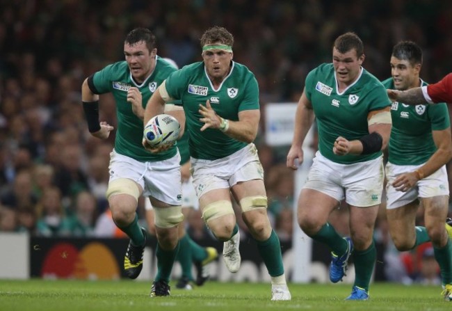 Jamie Heaslip supported by Peter O'Mahony and Jack McGrath