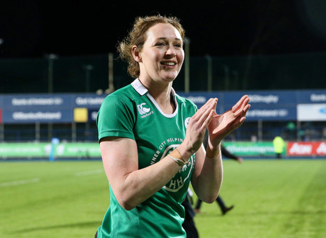 Marie-Louise Reilly applauds the fans after the game