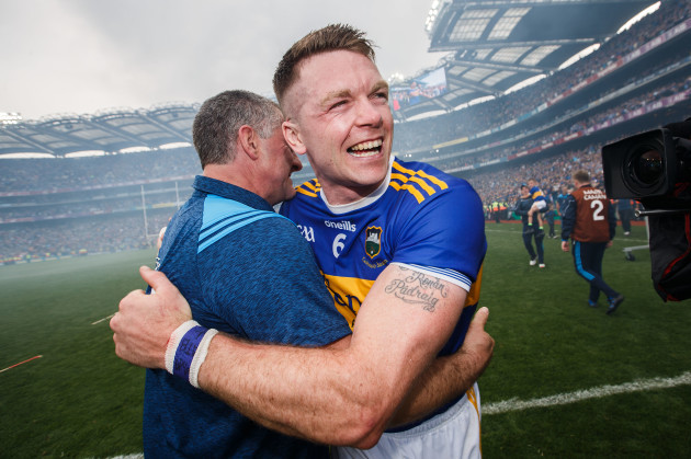 Liam Sheedy celebrates after the game with Padraic Maher