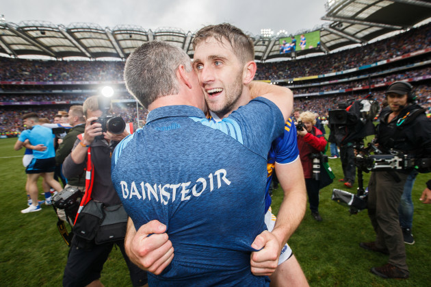 Liam Sheedy celebrates after the game with Barry Heffernan