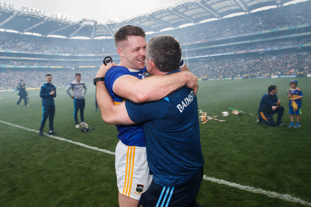 Liam Sheedy celebrates after the game with Padraic Maher