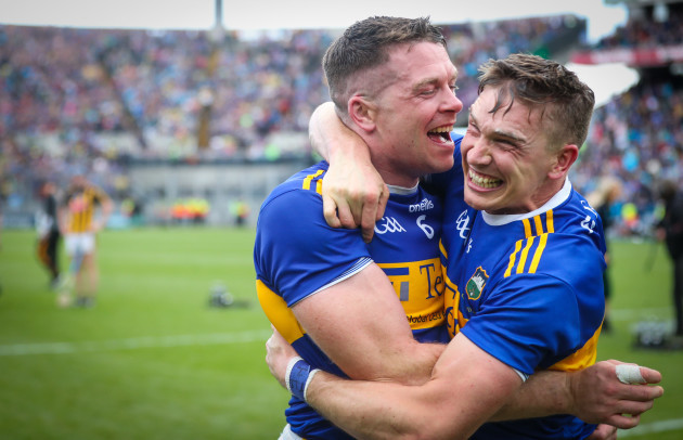 Padraic Maher and Brendan Maher celebrate at the full time whistle