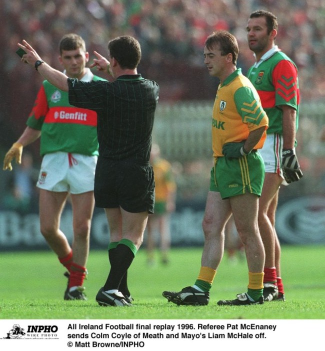 Colm Coyle of Meath and Mayo's Liam McHale All Ireland Football final replay 1996