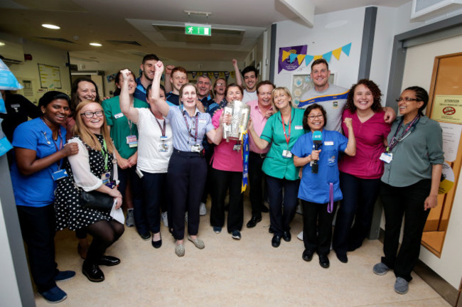 Staff of the St. John's Ward with Marty Morrissey and members of the Tipperary team