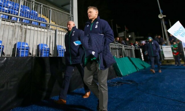Joe Schmidt arrives for the game with Mick Kearney