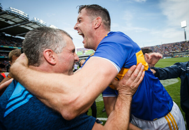 Liam Sheedy celebrates after the game with S&eacute;amus Callanan