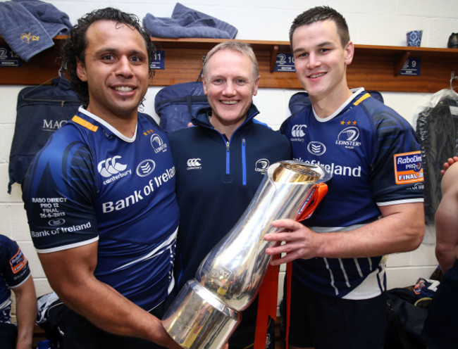 Isa Nacewa, Joe Schmidt and Jonathan Sexton celebrate