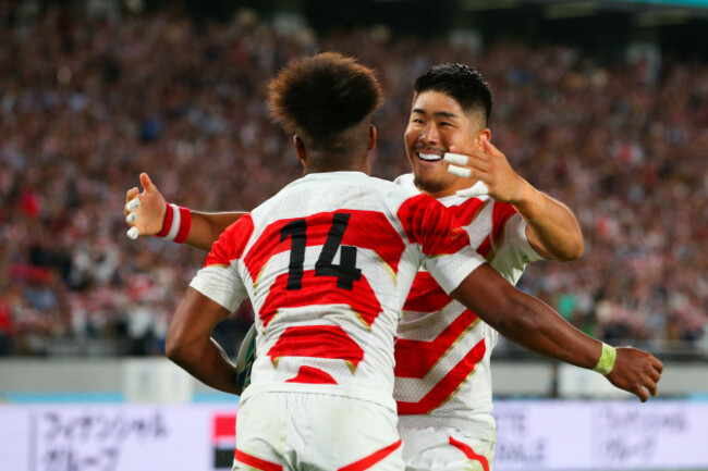 kotaro-matsushima-celebrates-scoring-their-fourth-try-with-rikiya-matsuda