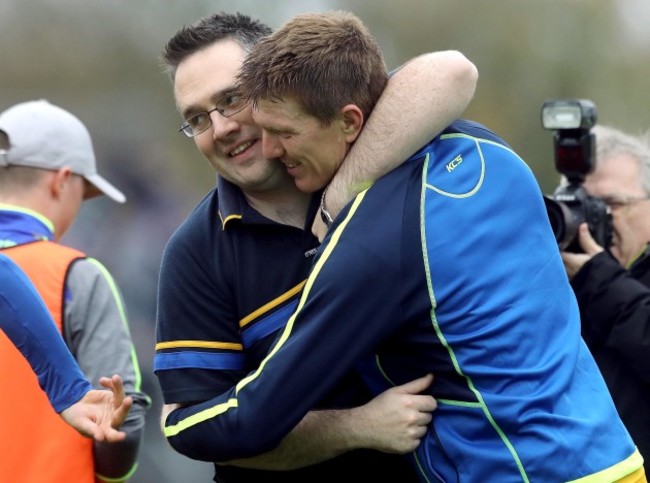 manager-john-omeara-and-niall-gilligan-of-sixmilebridge-celebrate-at-the-final-whistle