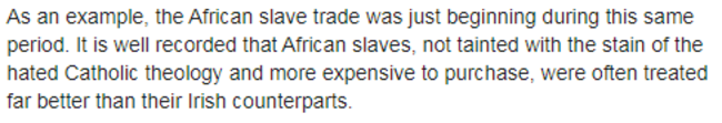 snip from post about african slaves treated better