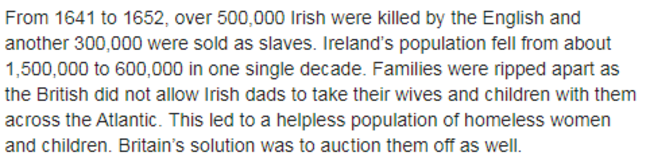 irish slaves og claim