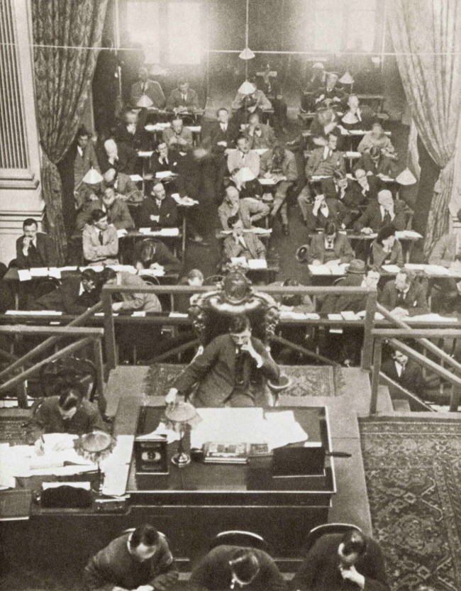 the-opening-of-dail-eireann-or-chamber-of-deputies-of-the-irish-free-state-parliament-dublin-ireland-on-september-9-1922-from-the-story-of-25-eventful-years-in-pictures-published-1935