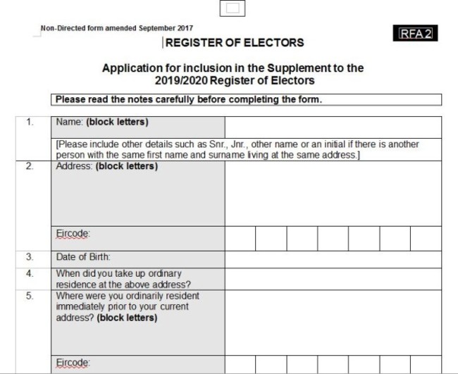Snippet of Supplementary form
