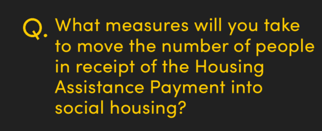 What measures will you take to move the number of people in receipt of the Housing Assistance Payment into social housing