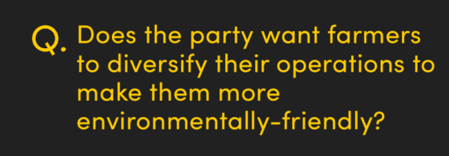 Does the party want farmers to diversify their operations to make them more environmentally-friendly
