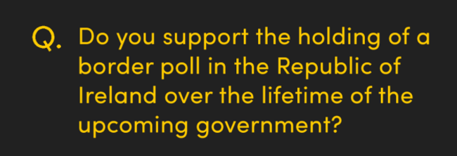 Do you support the holding of a border poll in the Republic of Ireland over the lifetime of the upcoming government